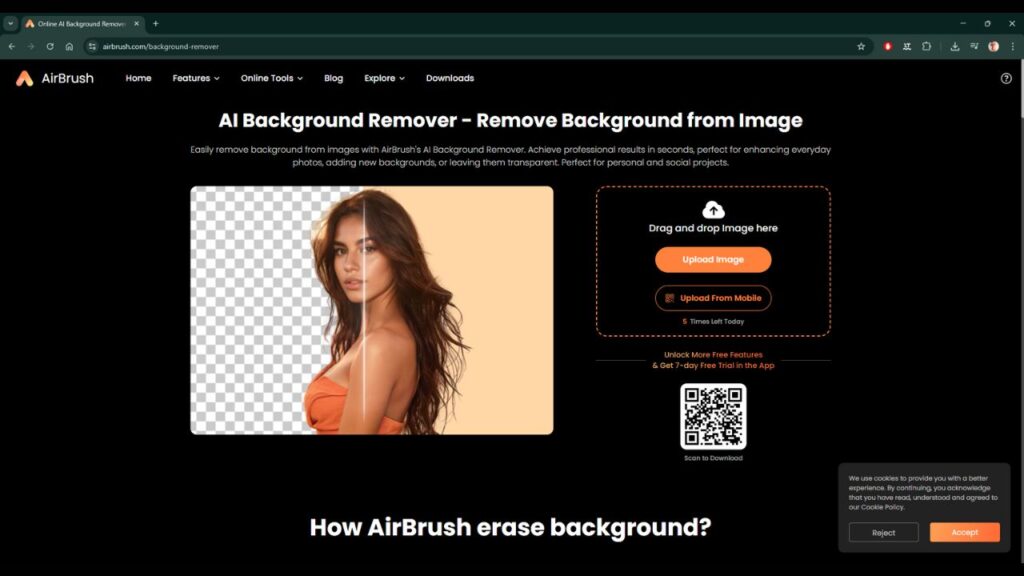 Airbrush AI Background Remover : supprimer gratuitement l’arrière-plan d’une image avec cette gomme IA en ligne 1 Airbrush AI Background Remover accueil