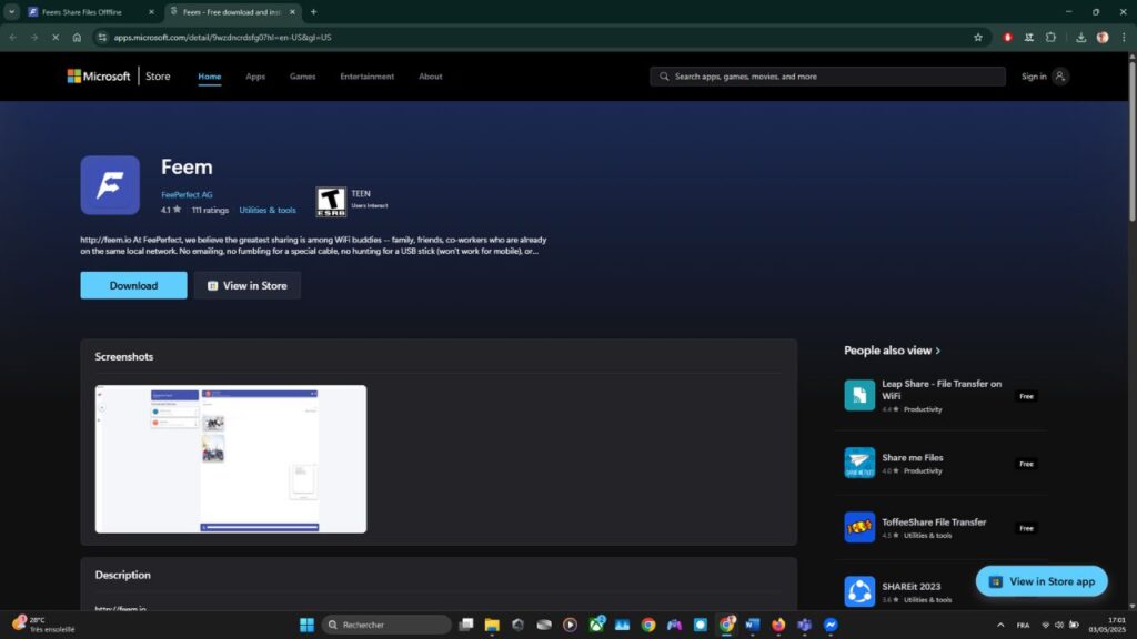 Feem : transférez vos fichiers en toute simplicité 1 Feem-sur-Microsoft-Store