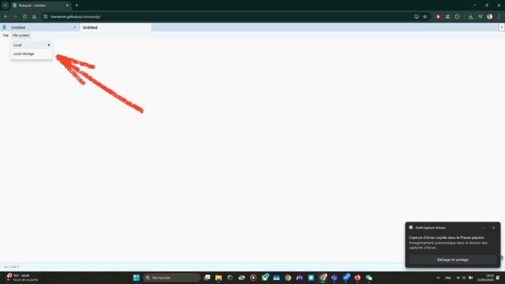 NotepadJs : le bloc-notes Windows recréé pour le web ? 2 notepadjs-sauvegarde-local
