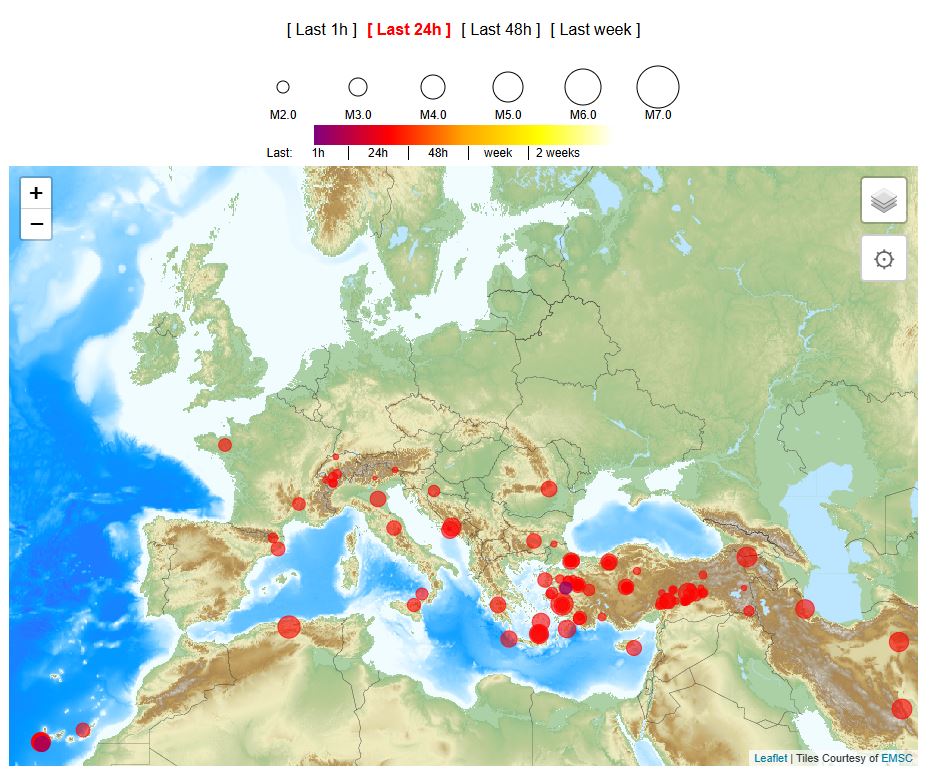 Tremblement de terre : cette carte permet de voir tous les séismes récents 1 tremblement de terre carte interactive emsc 24h | Tremblement de terre : cette carte permet de voir tous les séismes récents