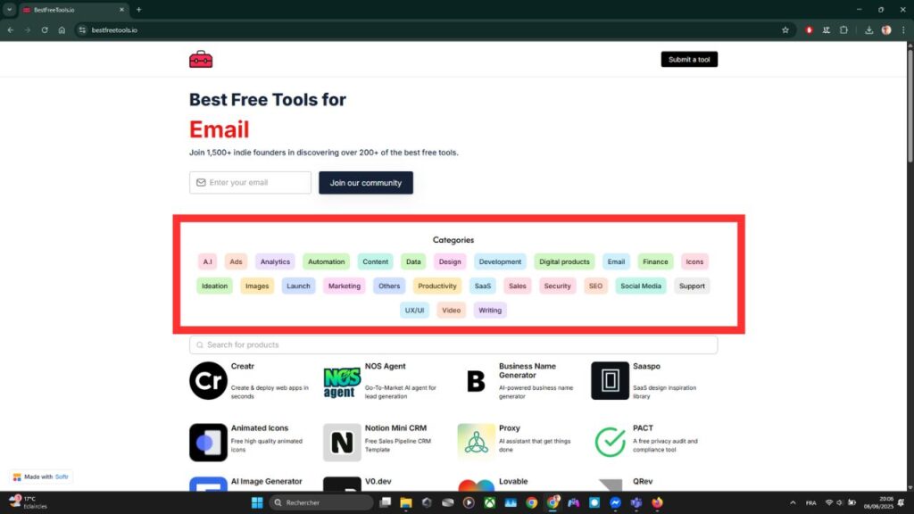 Best Free Tools : le site qui centralise les meilleurs outils gratuits du web 1 Best-free-tools.io-catégories