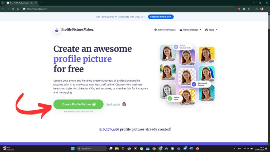 Besoin d’une photo de profil pro impeccable ? Essayez PFPMaker ! 1 PFPMaker-accueil