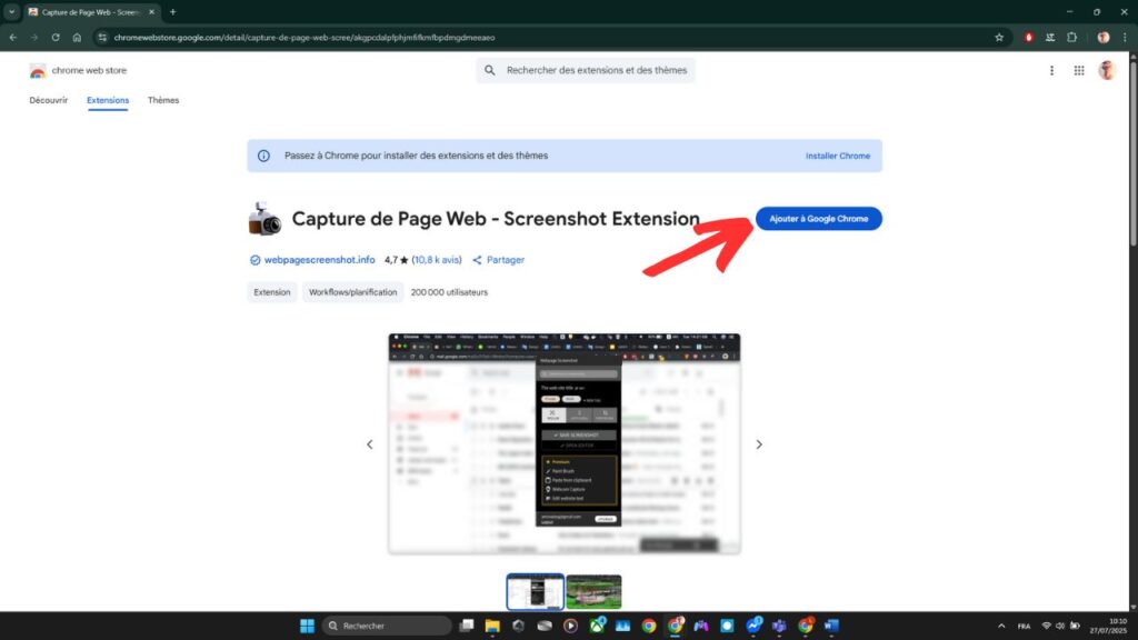1Click Webpage Screenshot : l’outil Chrome simple et efficace pour vos captures d’écran complètes 1 Capture de Page Web - Screenshot Extension Chrome web store