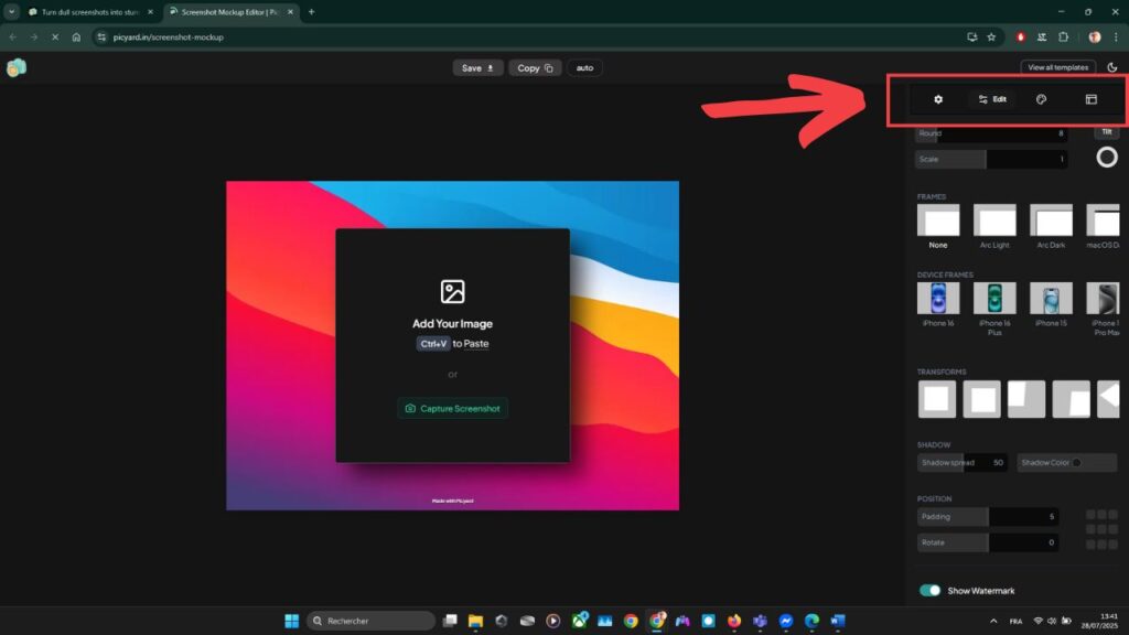 Picyard : l’alternative à Canva pour des captures d’écran soignées 3 Picyard.in-outils-gratuits-capture-1
