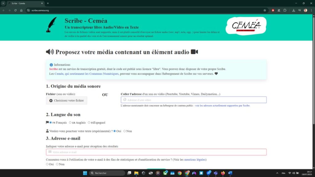 Scribe - Ceméa : l’outil qu’il vous faut pour transcrire vos fichiers audios ? 1 Scribe-CEMEA-accueil