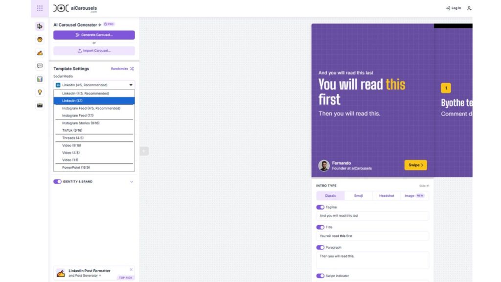 aiCarousels.com choix plateforme