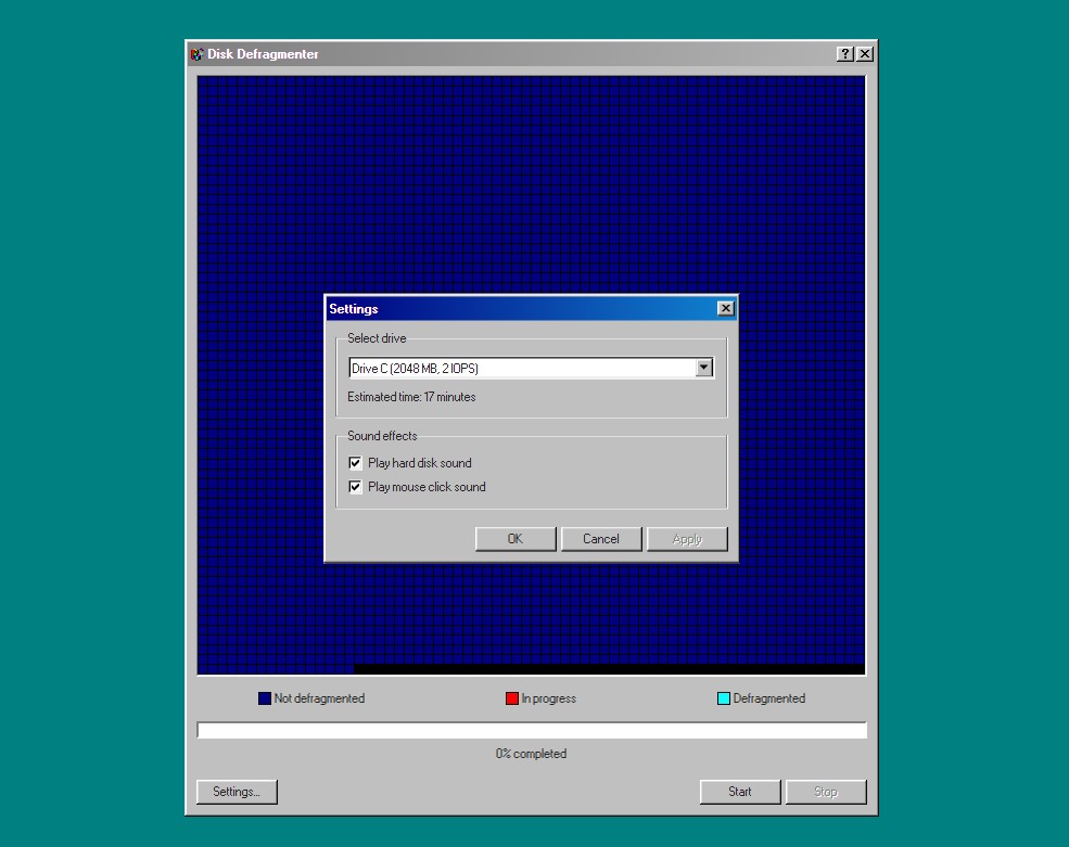defrag98 options 2 | Un simulateur d'outil de défragmentation Windows 98 pour les nostalgiques