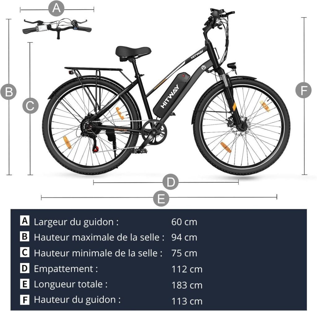 Test du vélo électrique HITWAY BK27S : un bon vélo urbain à prix très raisonnable 20 dimensions hitway bk27s | Test du vélo électrique HITWAY BK27S : un bon vélo urbain à prix très raisonnable