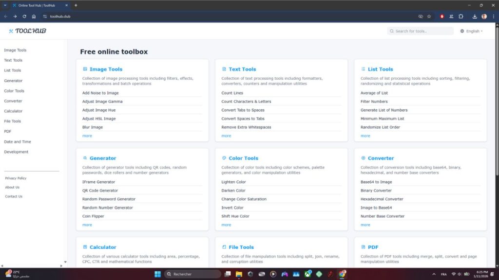 Toolhub.club : la boîte à outils web tout-en-un avec plus de 120 outils en ligne gratuits 1 ToolHub.club accueil