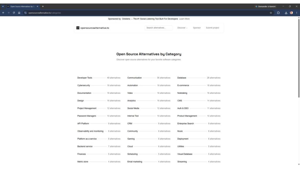 OpenSourceAlternative.to : trouver facilement des alternatives open source aux logiciels payants 3 OpenSourceAlternative.to-les-alternatives-1