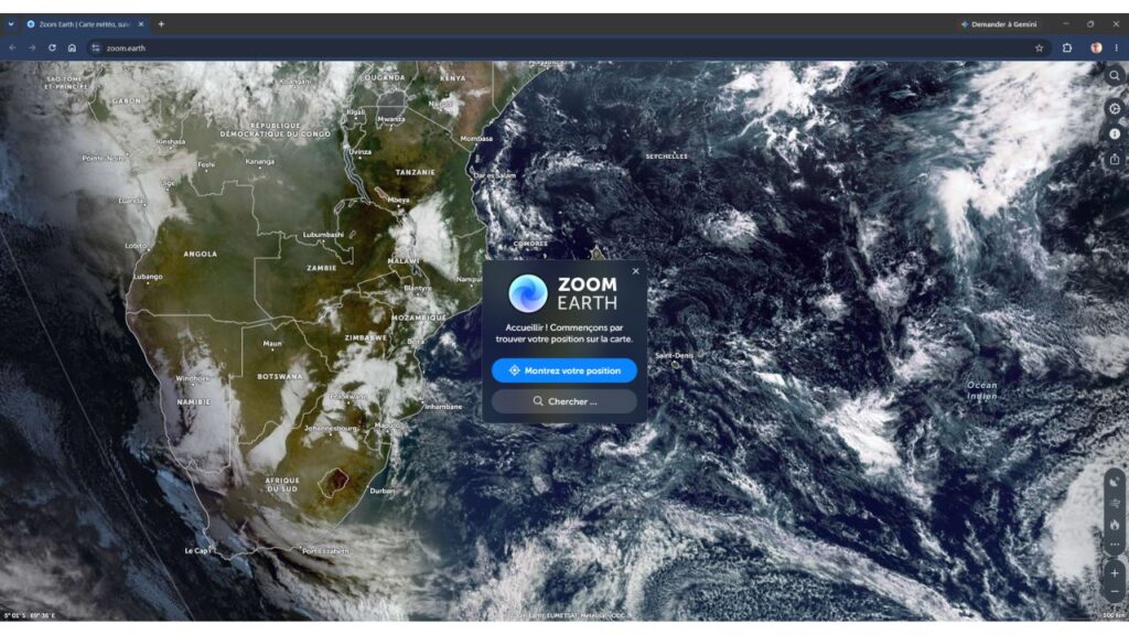 Zoom Earth : la carte météo interactive pour suivre les tempêtes en direct 1 Zoom Earth localisation