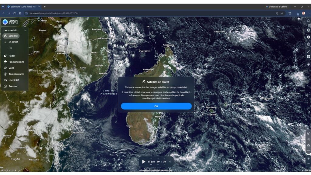 Zoom Earth : la carte météo interactive pour suivre les tempêtes en direct 2 Zoom Earth satellite direct