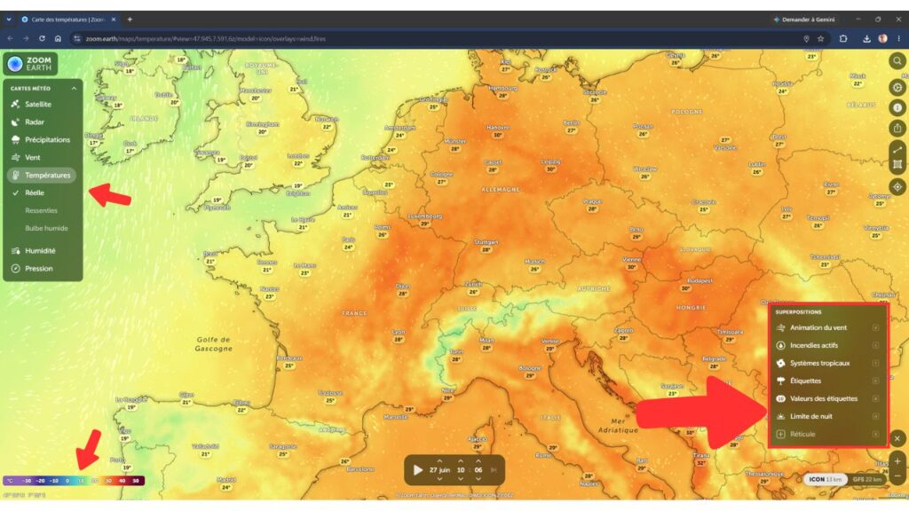 Zoom Earth : la carte météo interactive pour suivre les tempêtes en direct 3 Zoom Earth temperature