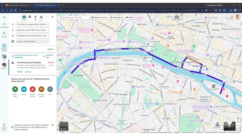 Étape par Étape : comment créer facilement un itinéraire de road trip en ligne 4 Étape par Étape trajet exemple export google map