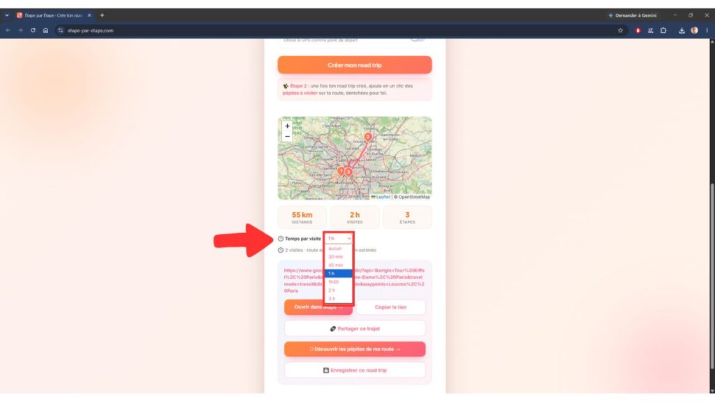 Étape par Étape : comment créer facilement un itinéraire de road trip en ligne 3 Étape par Étape trajet exemple visuel