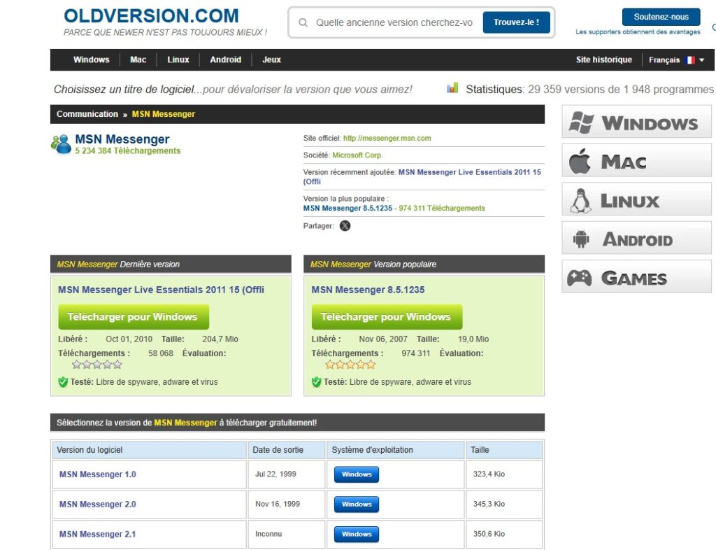OldVersion : retrouvez facilement les anciennes versions de vos logiciels préférés