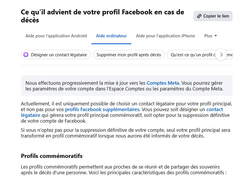 Mort numérique sur les réseaux sociaux : comment préparer votre propre décès ou gérer les comptes d’un proche décédé - Facebook