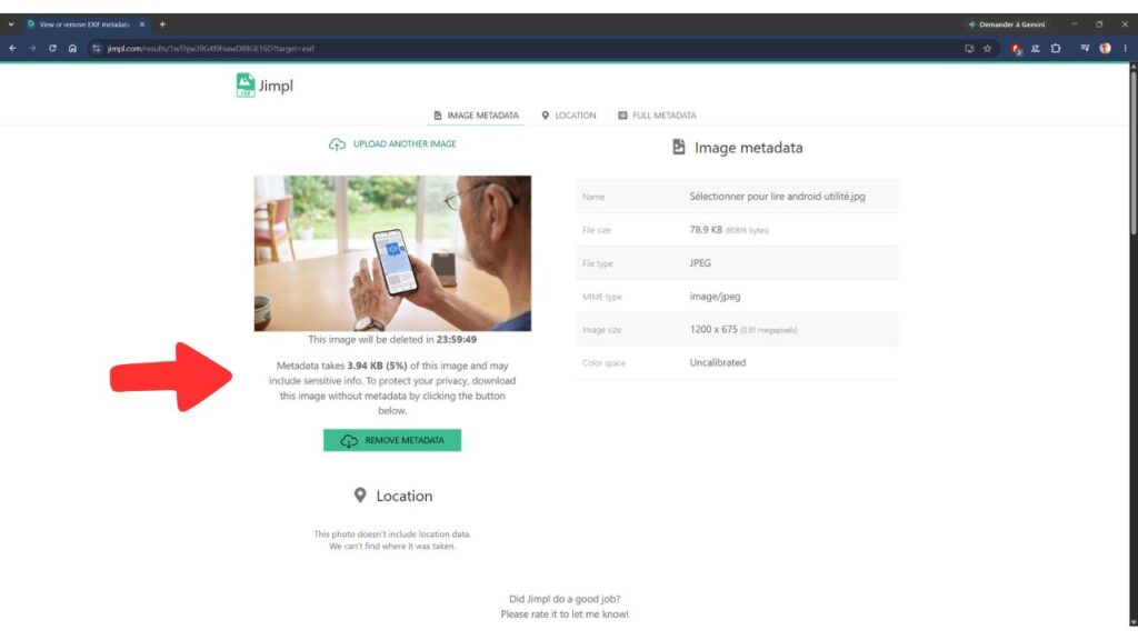 Jimpl : vérifiez et supprimez les données cachées de vos photos avant de les partager 1 Jimpl Metadata photo